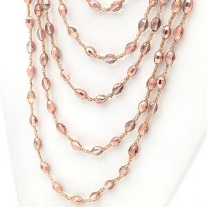 Jules Rose Gold Pink Faceted Glass Multi Strand Beaded Statement Necklace